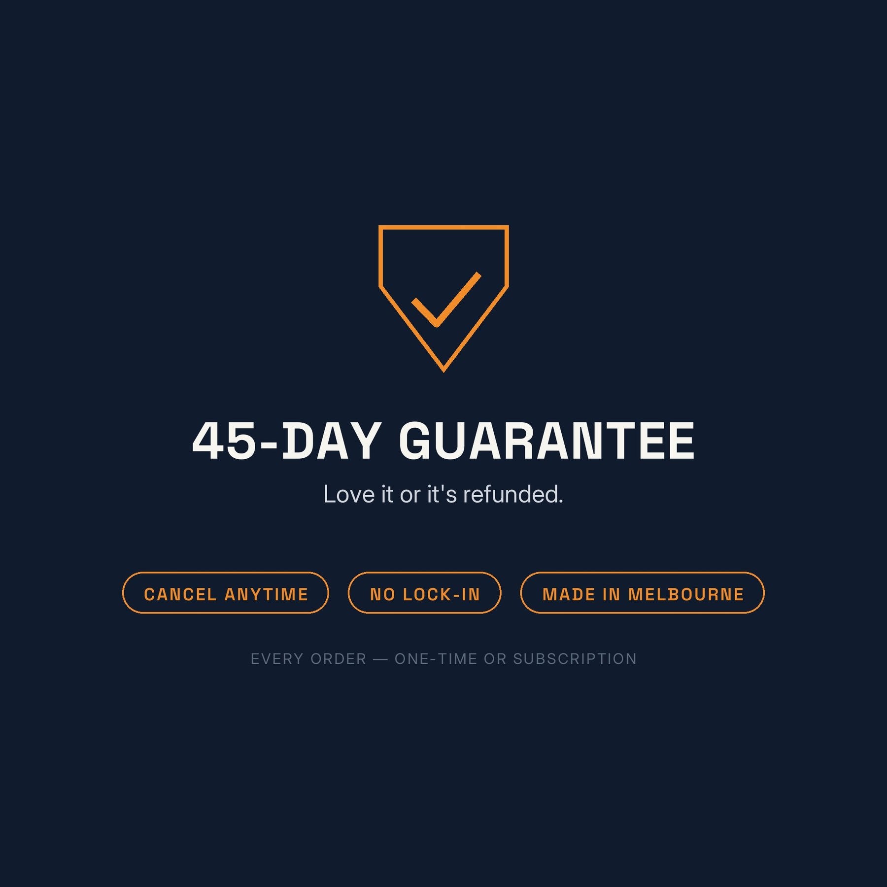 45-day money-back guarantee, cancel anytime, made in Melbourne